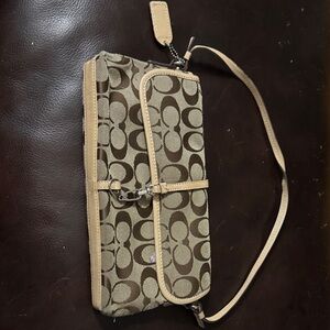 Coach Signature Brown and Tan Wristlet